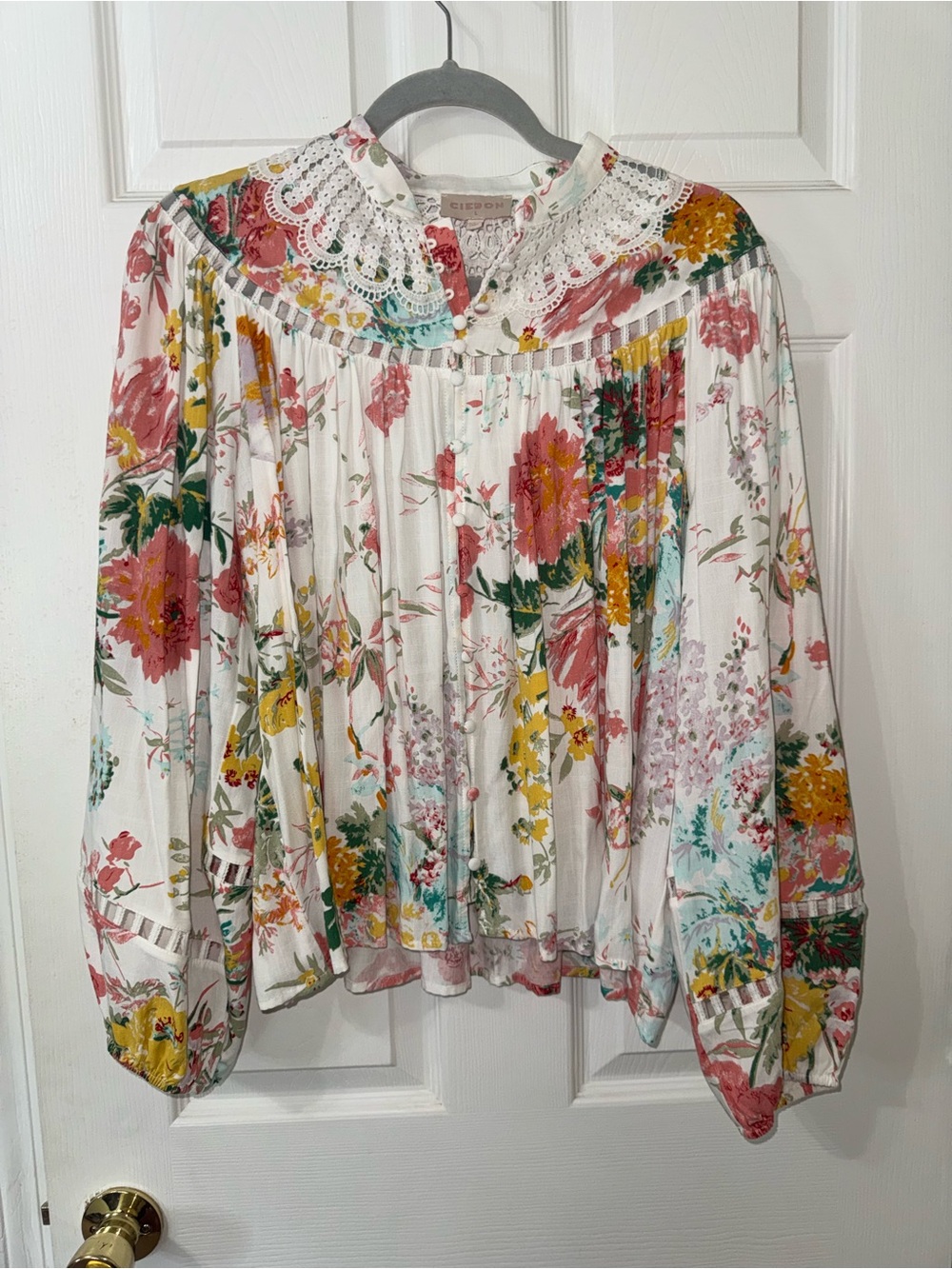 Floral Crochet-Yoke Peasant Blouse by Ciebon - Picture 2 of 8
